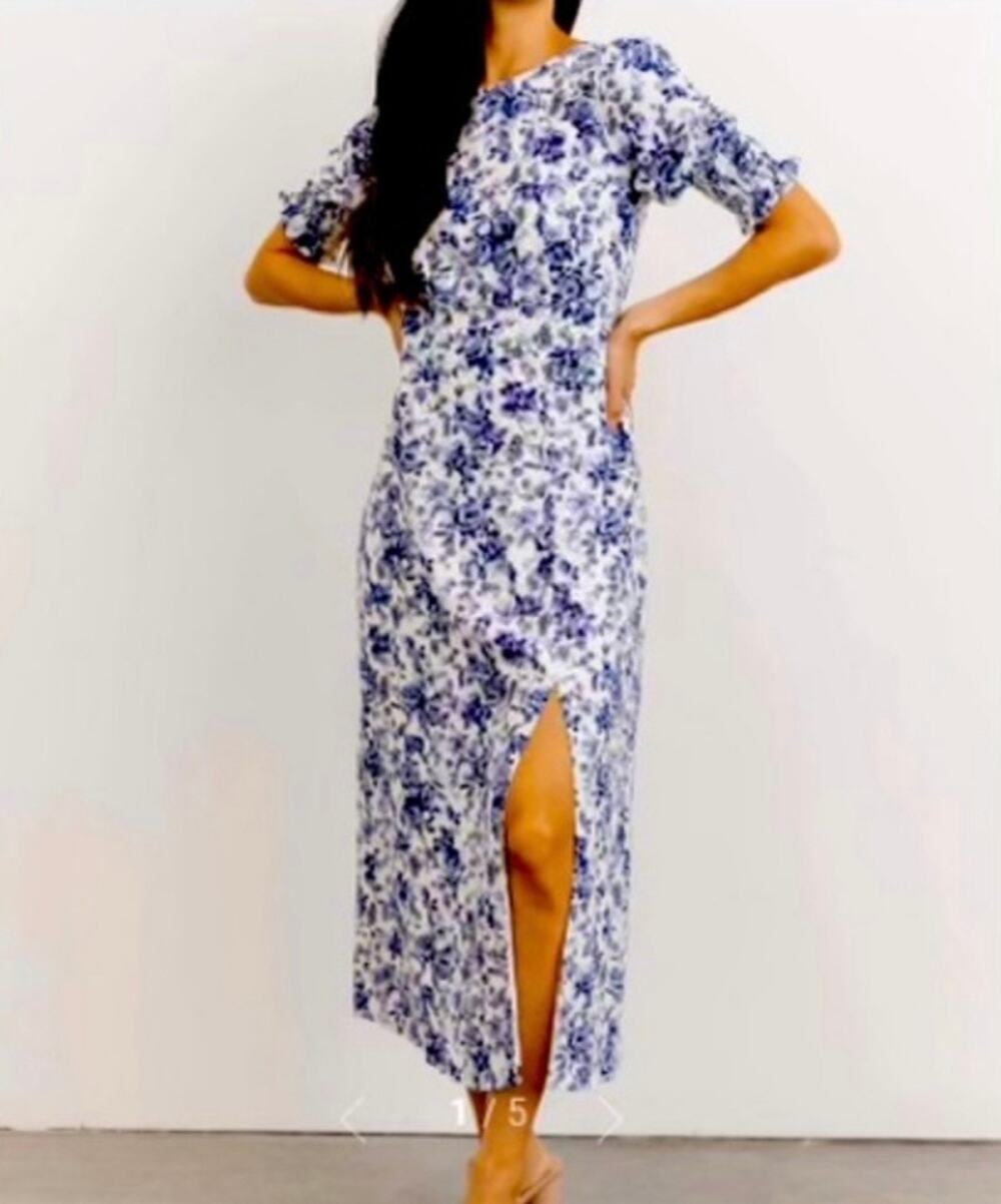 Baltic Born Demi Floral Midi Dress Women's Blue Size Small
